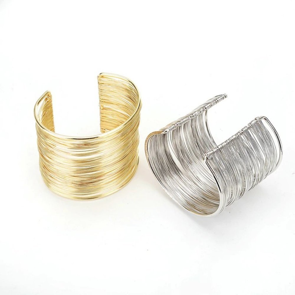 ❤️ NEW Gold-tone Wire Wrap Cuff Bracelet 2 1/4" Show Stopper - Picture 9 of 9